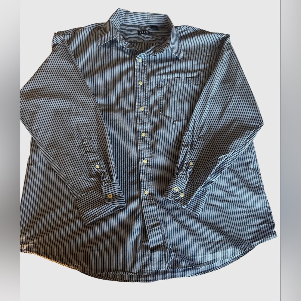 Izod Men's Navy Striped Button Down Shirt